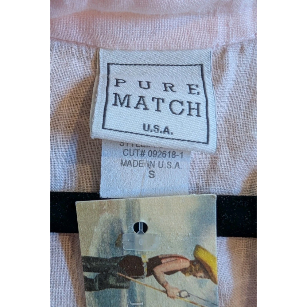 Pure Match 100% Linen Pink Ruffle Hem Dress Small Boho USA NWT VTG - Picture 6 of 7
